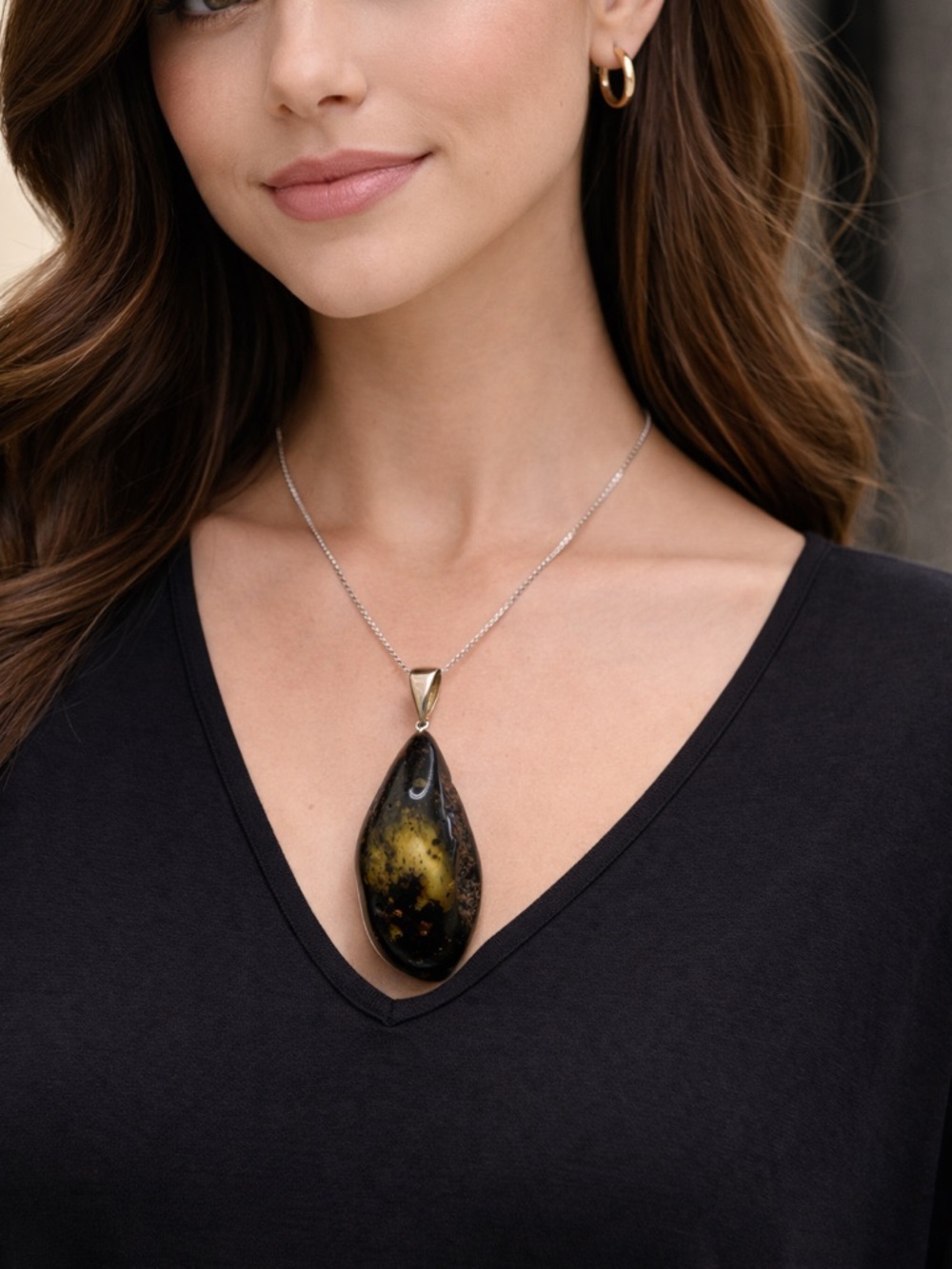 Gold and Black Teardrop original Baltic amber